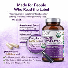 Purity Labs etiqueta con lista de ingredientes y concentración clara