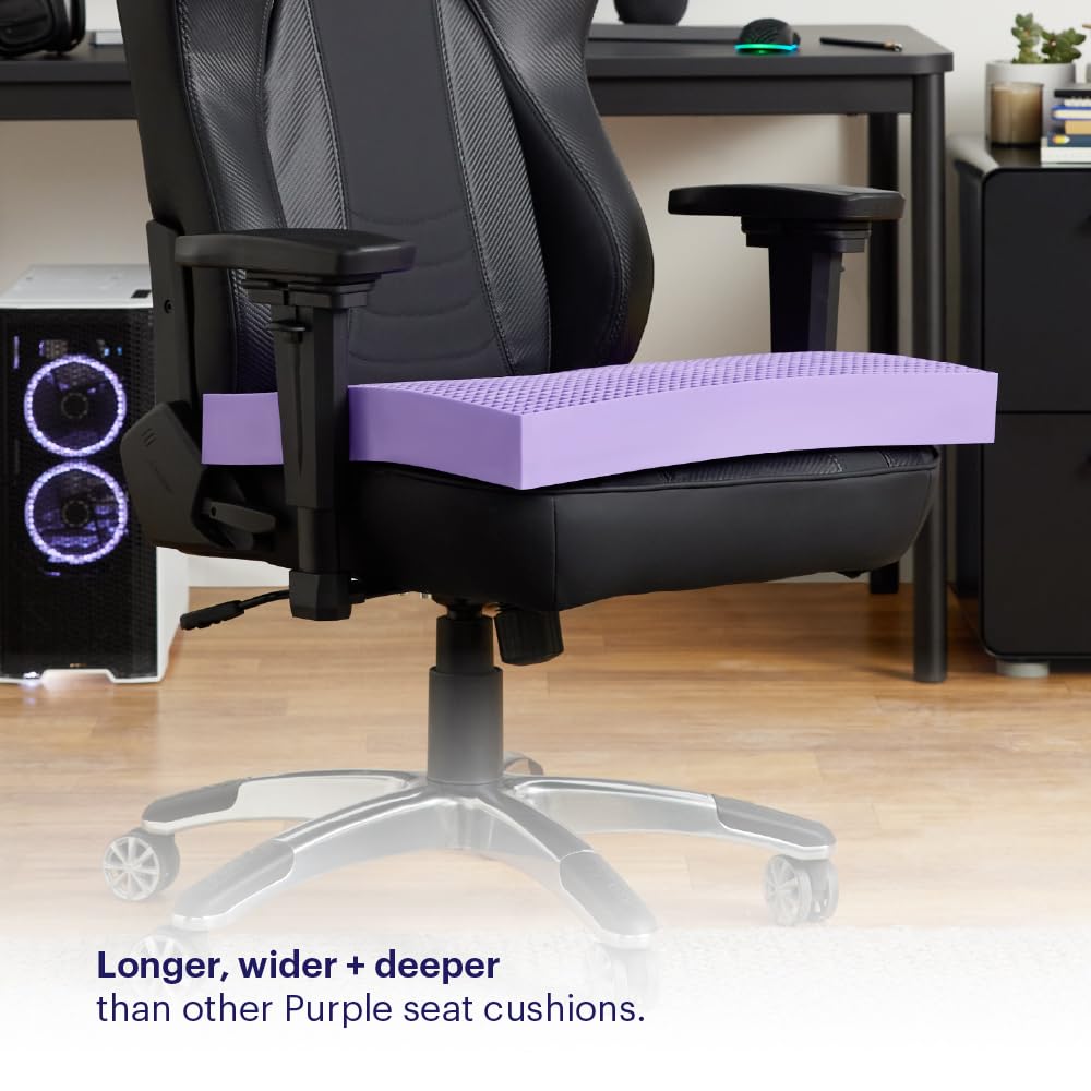 Purple cojín Ultimate Seat en silla gaming destacando soporte y frescura