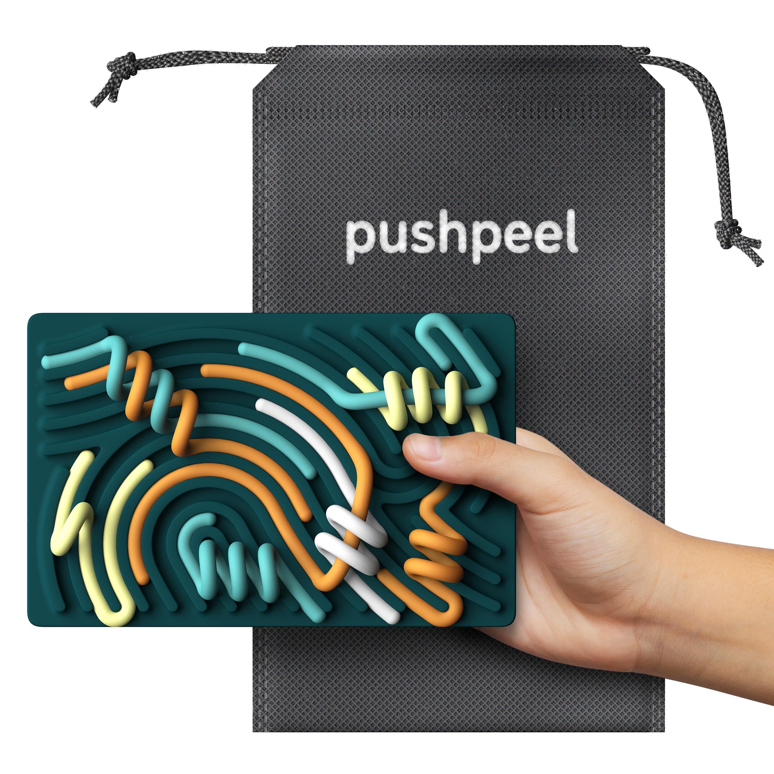 Pushpeel etiqueta de patente que indica diseño protegido y concreto