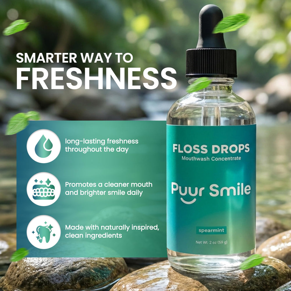 Puur Smile en uso en irrigador bucal mostrando aplicación práctica y frescura