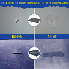 PVC Stitch en uso reparando un colchón de aire, beneficio: restaura estanqueidad rápidamente