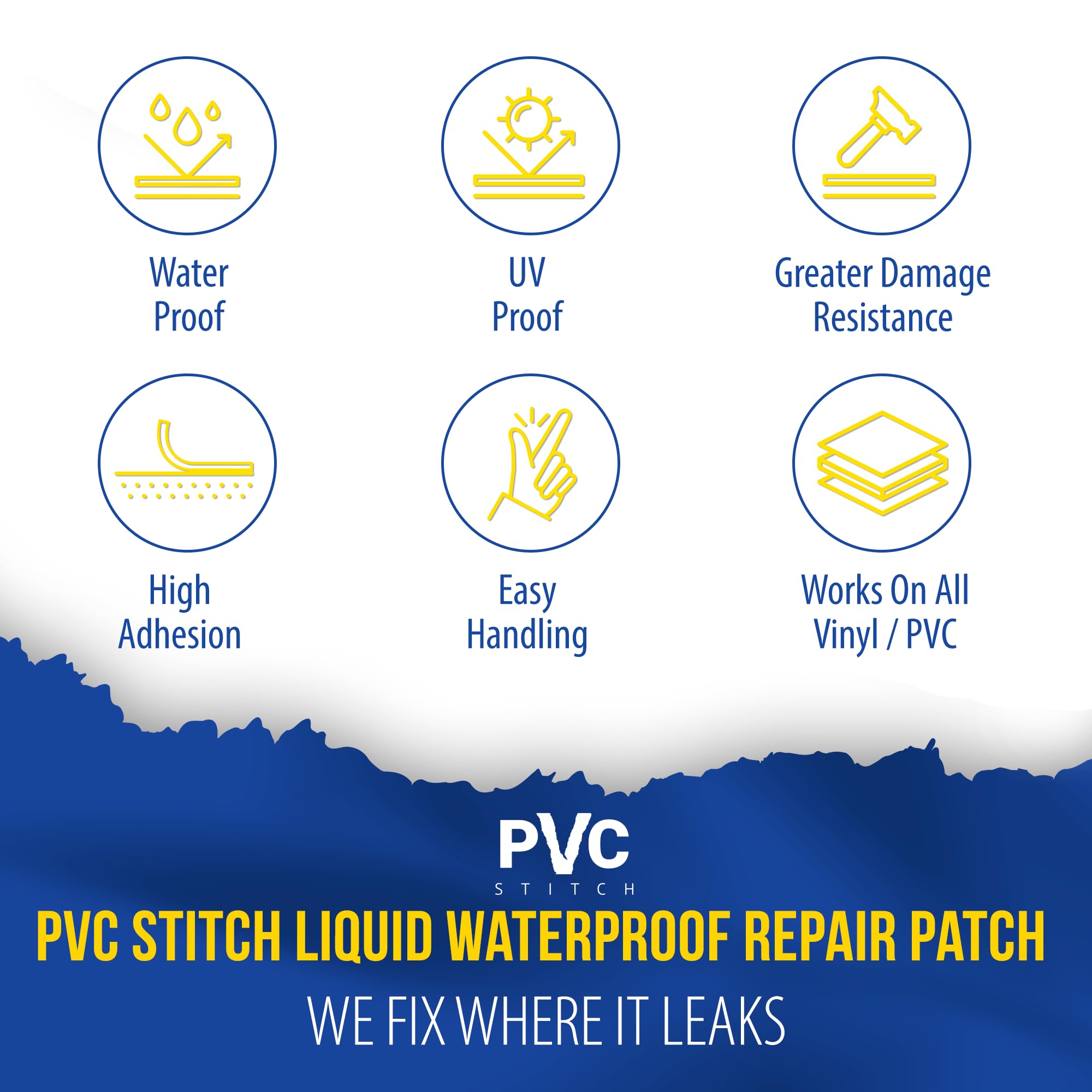 PVC Stitch etiqueta con instrucciones claras, beneficio: aplicación sencilla paso a paso
