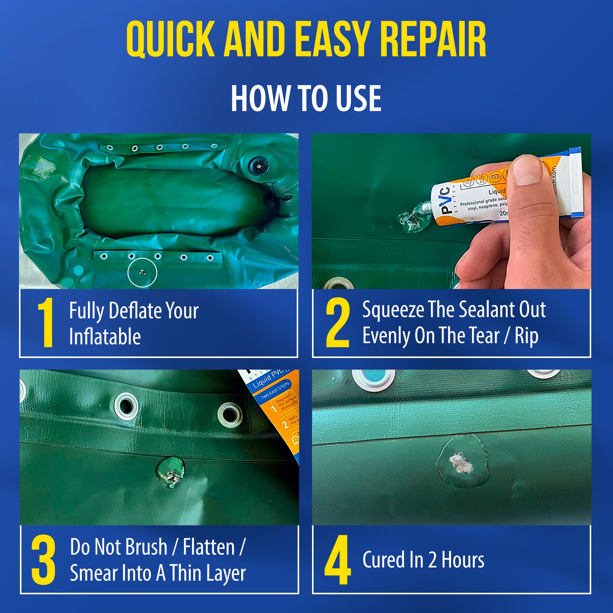 PVC Stitch usado en un bote inflable, beneficio: sellado resistente al agua y UV