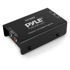 Pyle PP999 vista frontal mostrando entradas y salidas RCA y beneficio de conexión sencilla