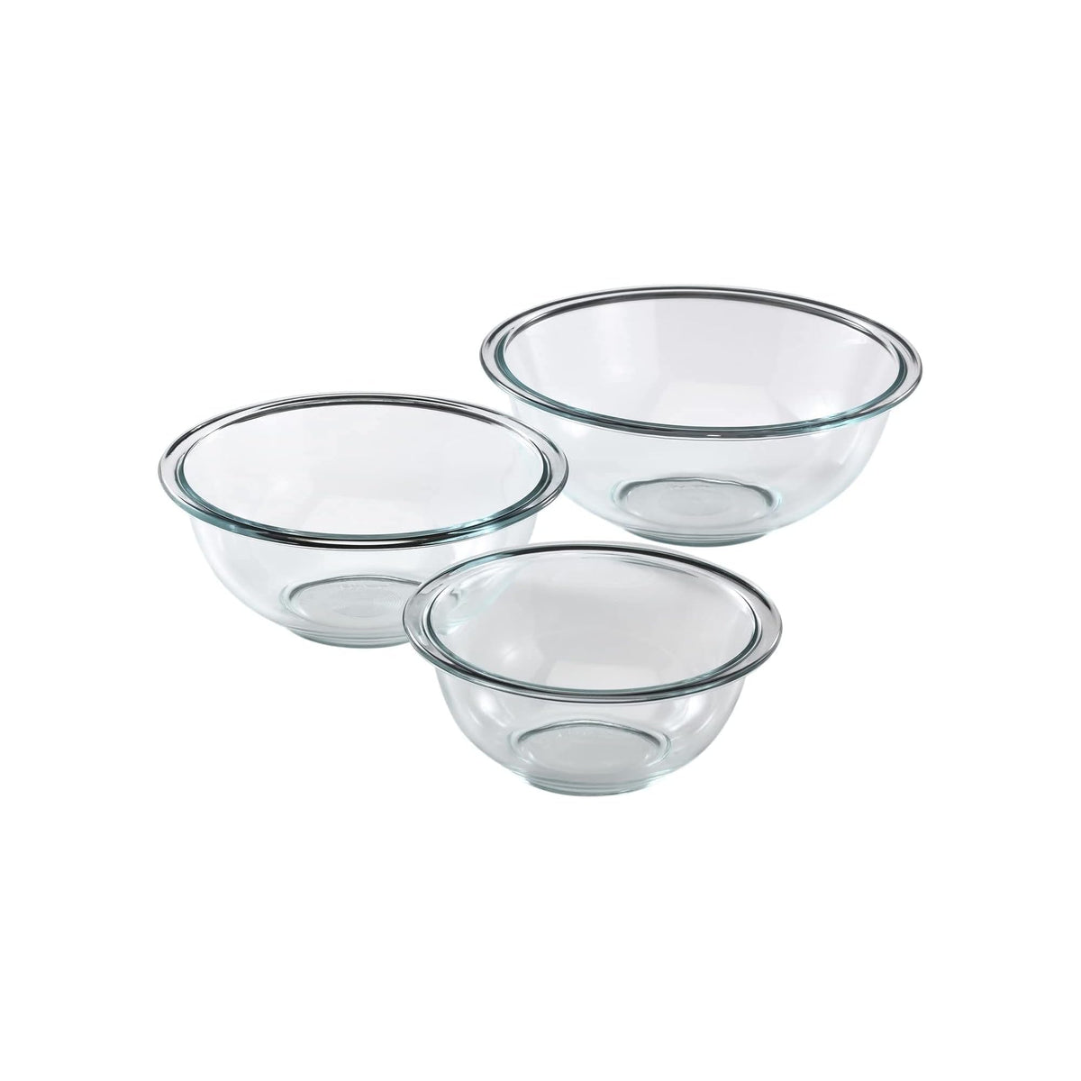 Pyrex frontal presentando los tres cuencos, versatilidad para preparar y servir