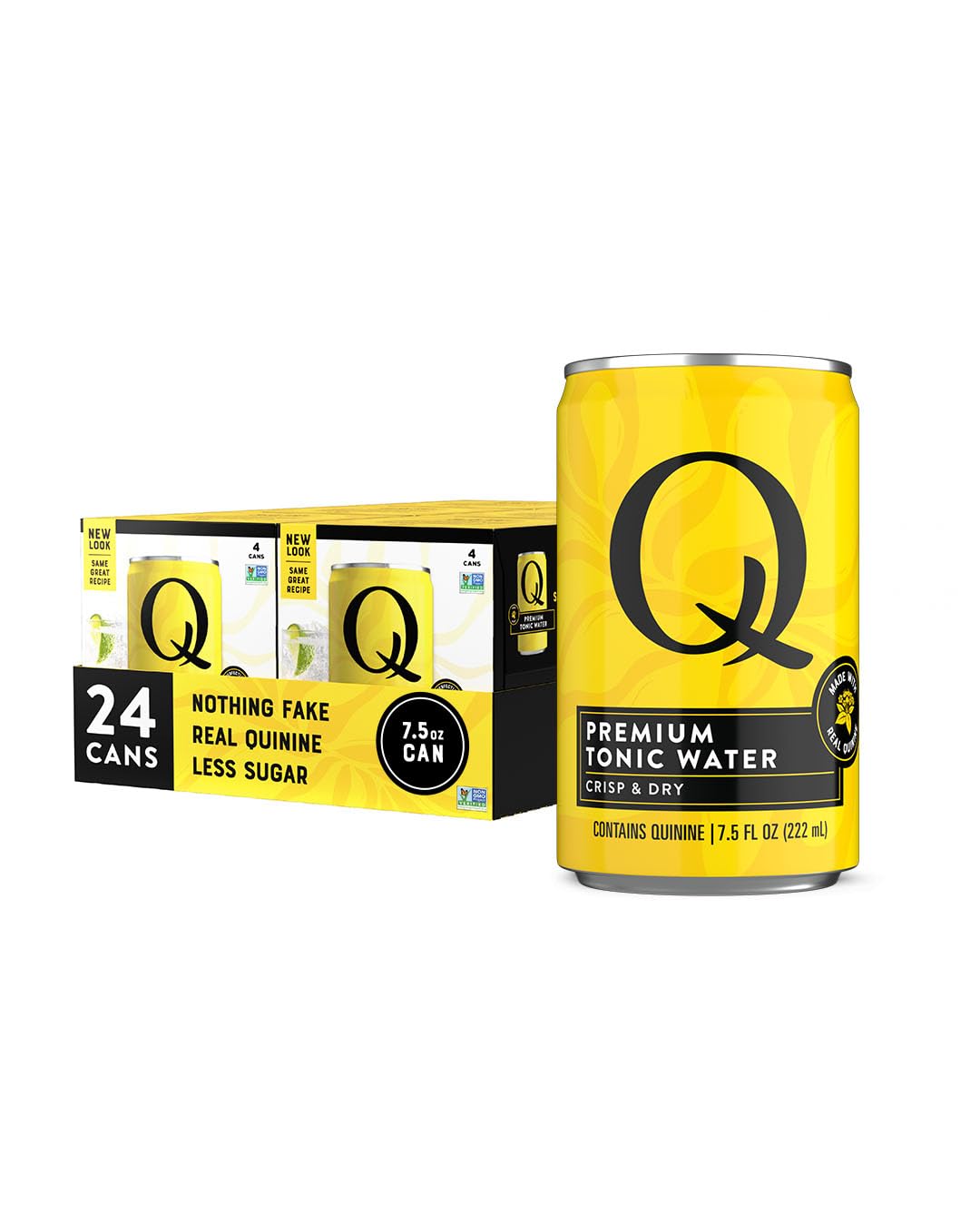 Q MIXERS lata frontal mostrando diseño y beneficio de sabor seco