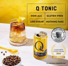 Q MIXERS etiqueta con ingredientes destacando quinina y agave orgánico