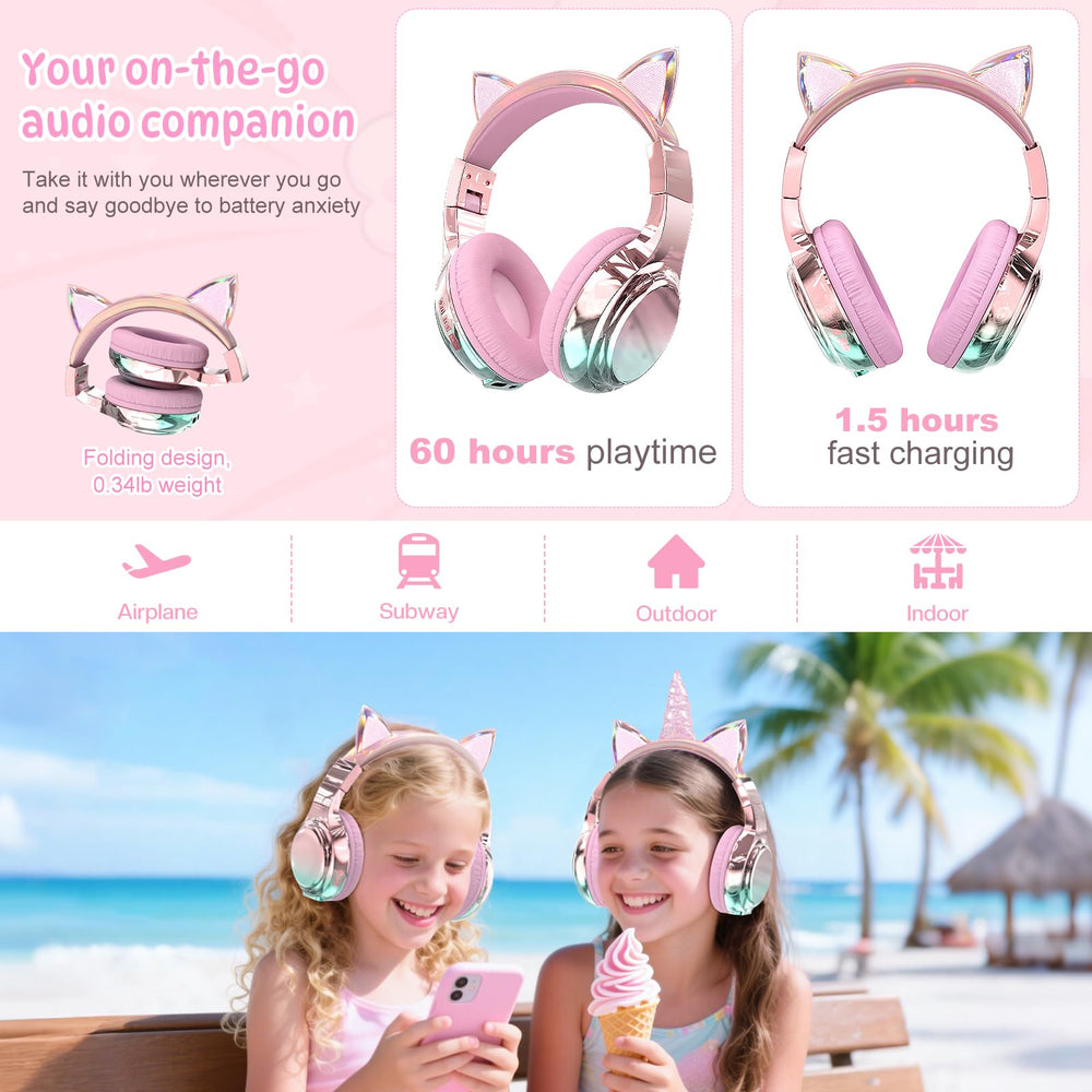 QearFun niño usando auriculares con iPad mostrando ajuste cómodo
