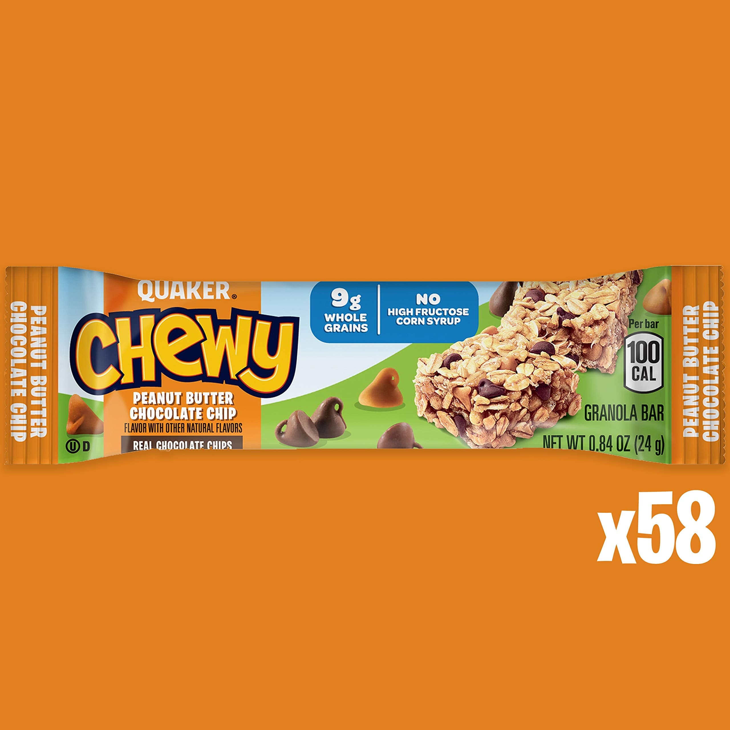 Quaker Chewy barra individual expuesta destacando aspecto apetitoso