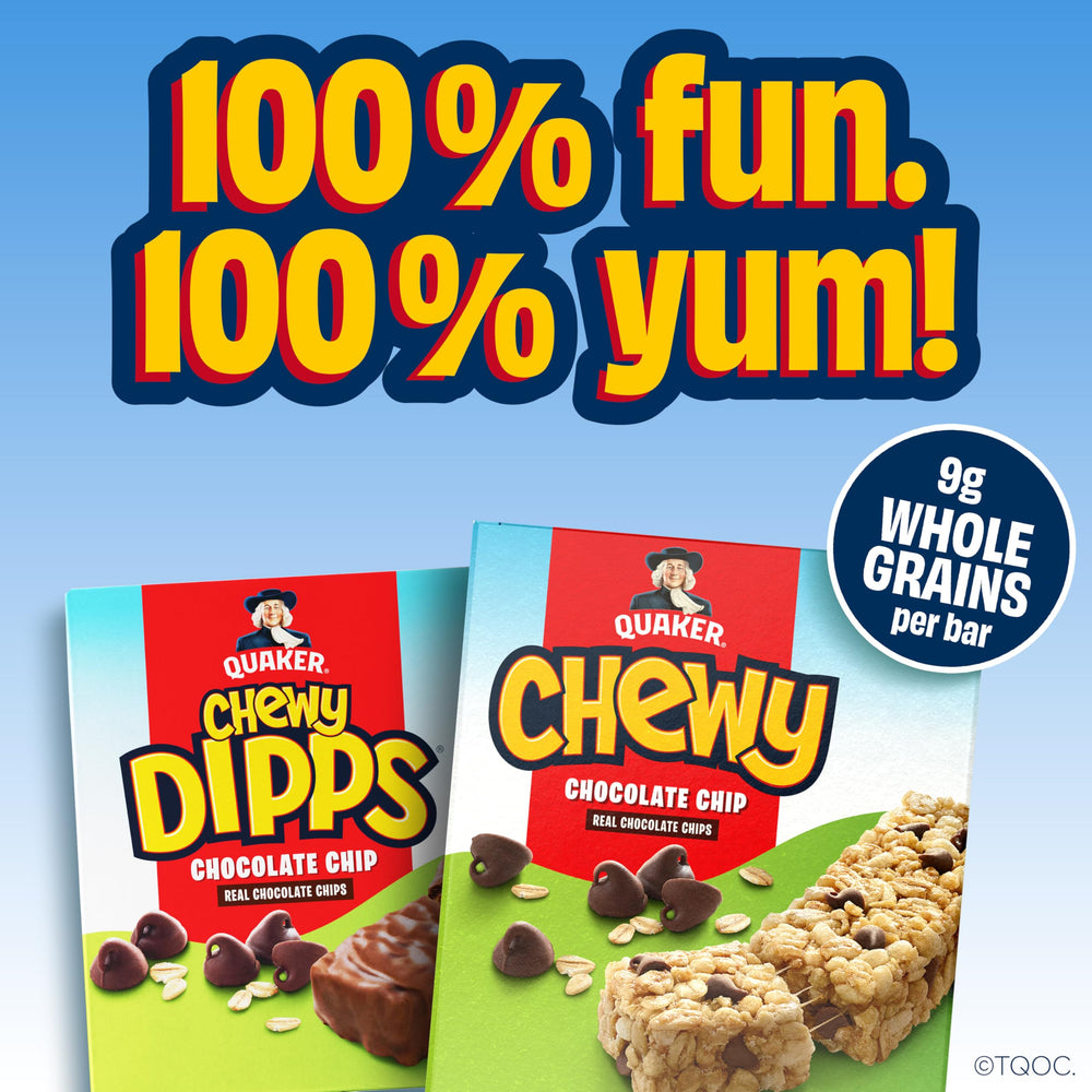 Quaker Chewy comparación de tamaño con mano para evaluar porción