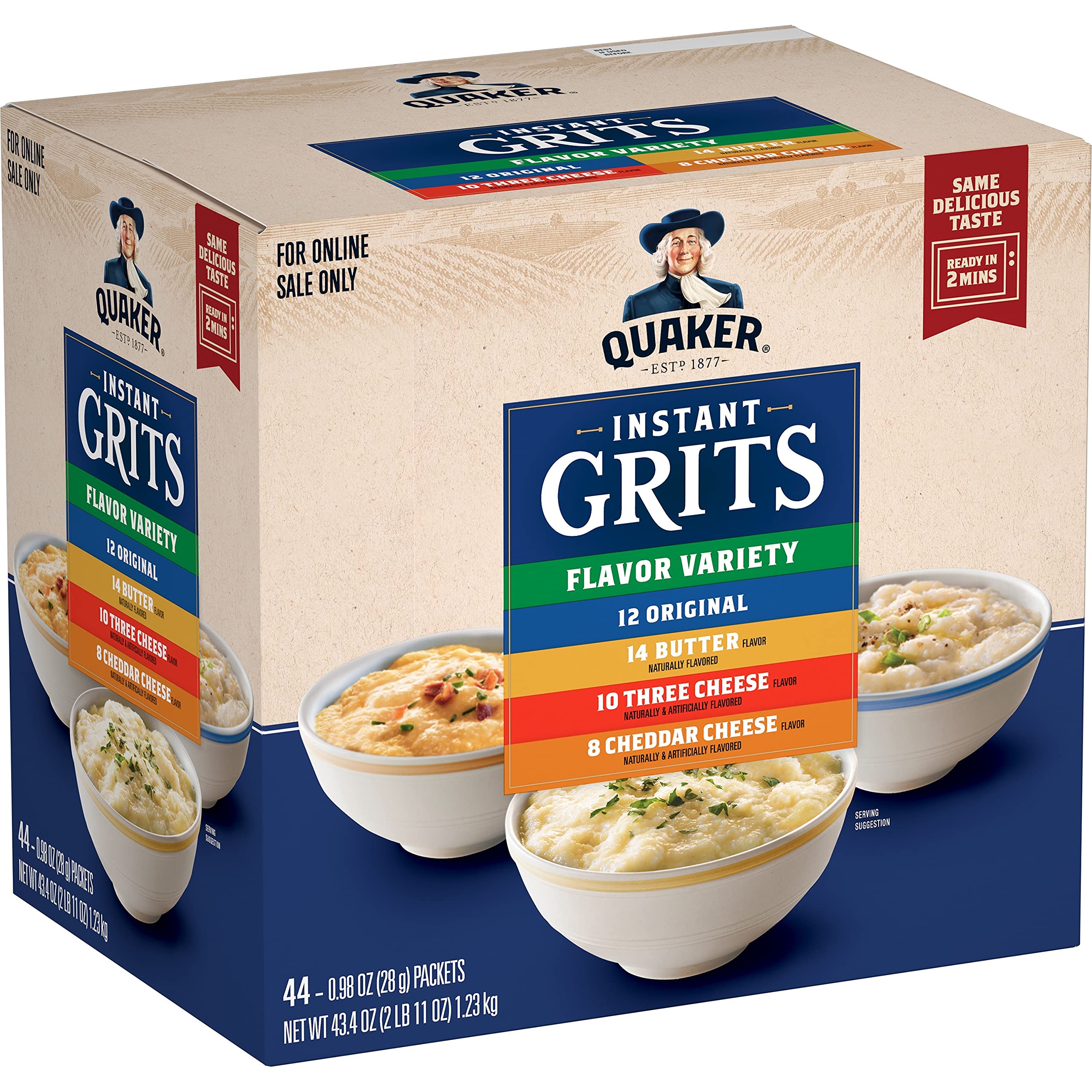 Quaker paquete frontal 44 sobres muestra variedad y conveniencia