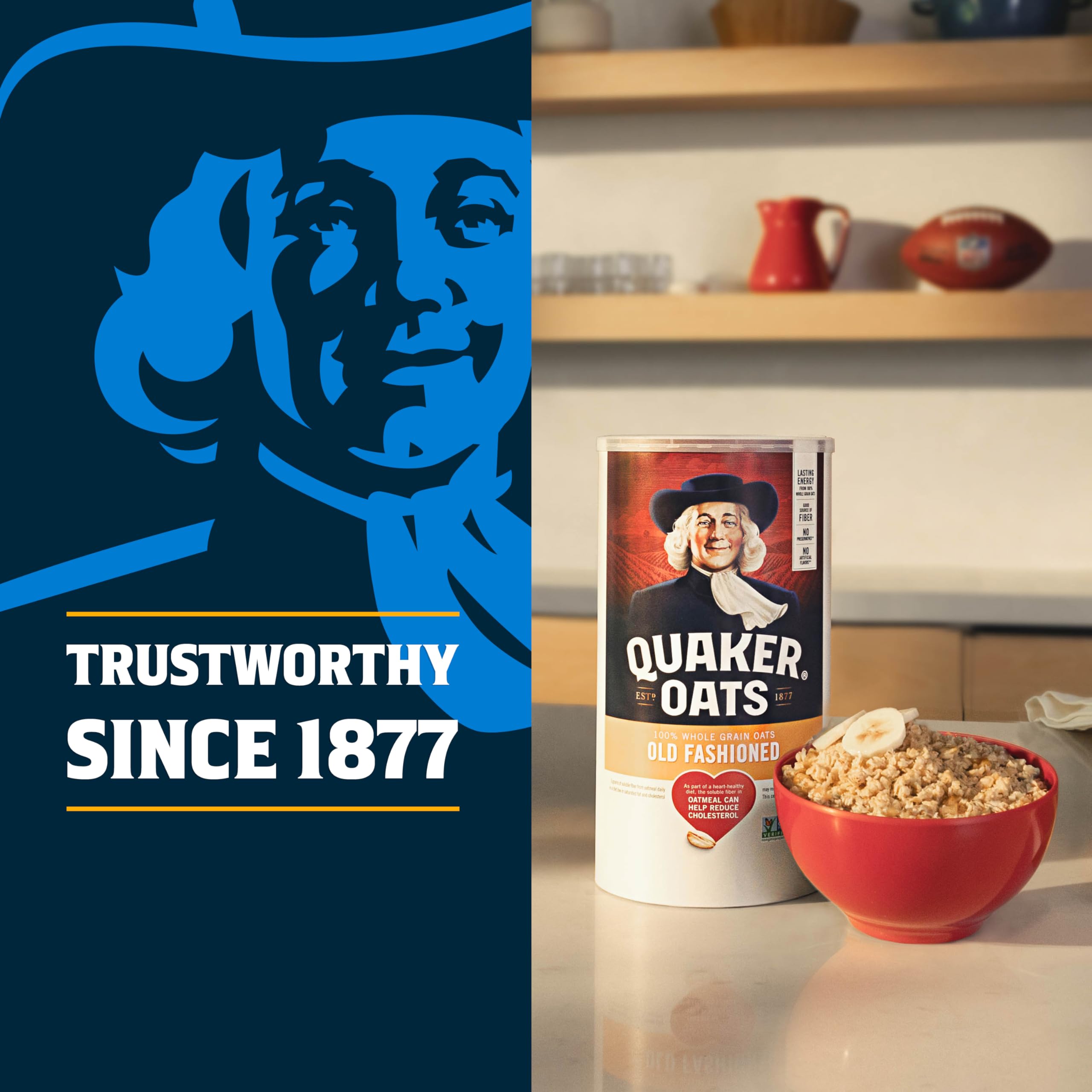 Quaker tazón servido con avena y frutas, desayuno nutritivo rápido