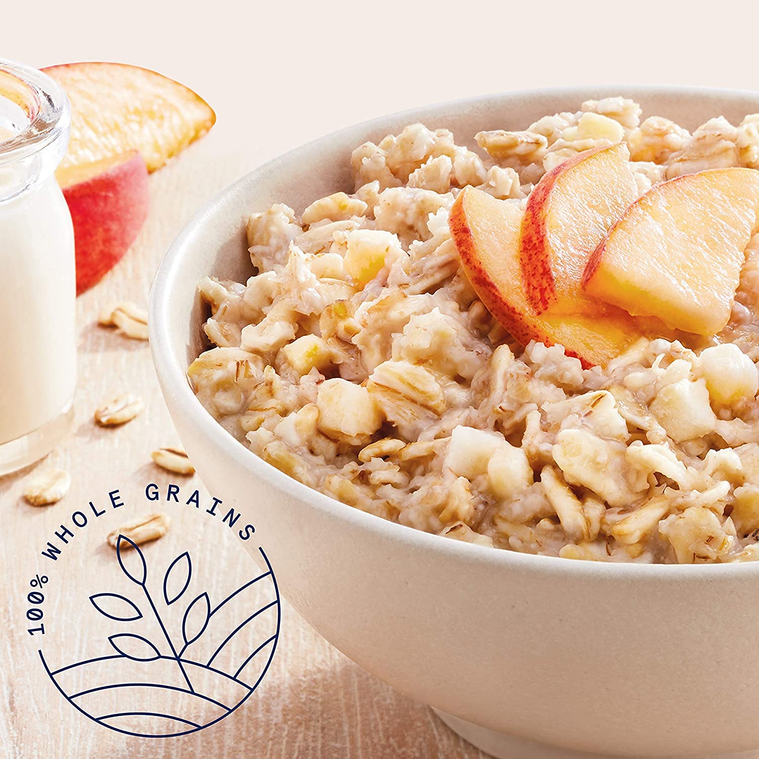 Quaker sobre abierto con textura de avena y mezcla cremosa apreciable