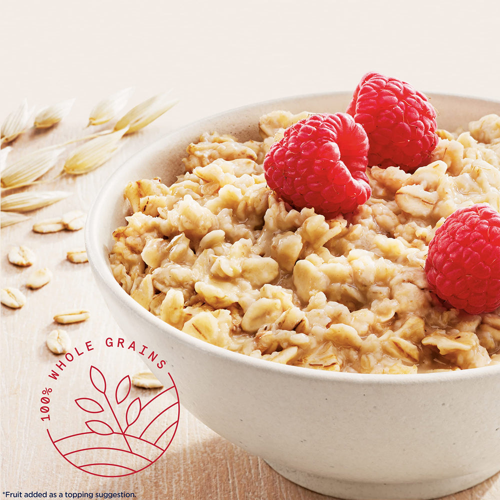Quaker sobre abierto con avena finamente cortada muestra textura y fácil cocción