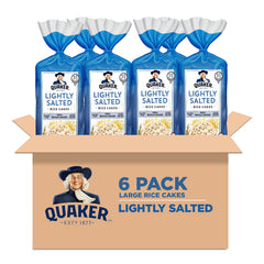 Quaker empaque frontal mostrando pack de seis para almacenamiento práctico