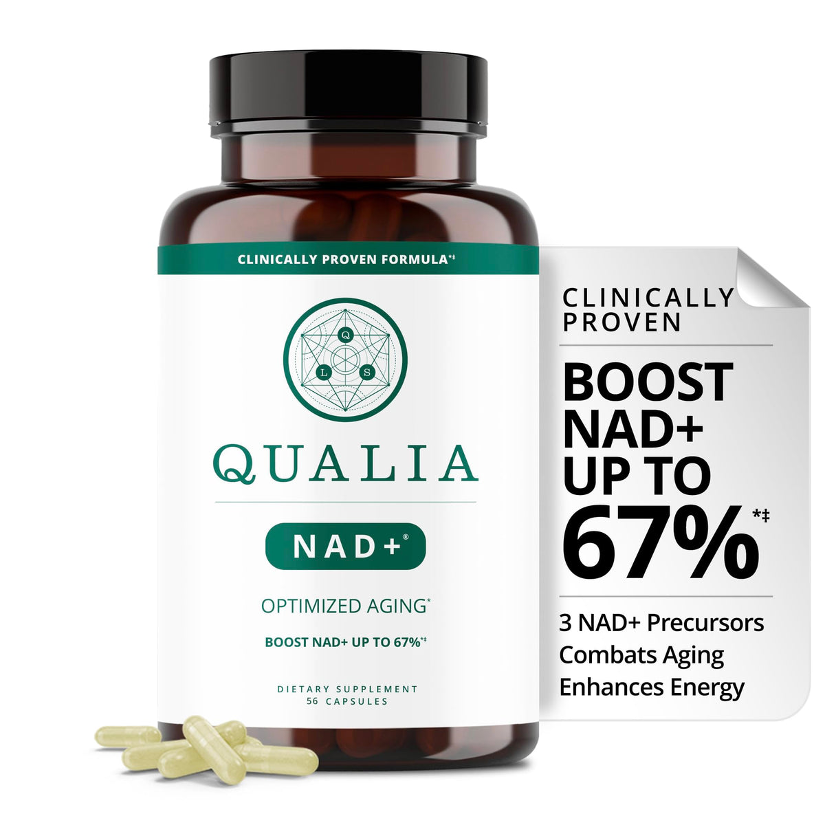 QUALIA LIFE SCIENCES envase frontal de Qualia NAD que inspira confianza