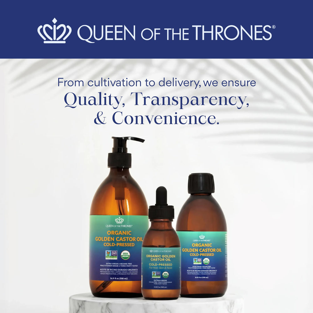 QUEEN OF THE THRONES empaque y etiqueta mostrando materiales y certificación