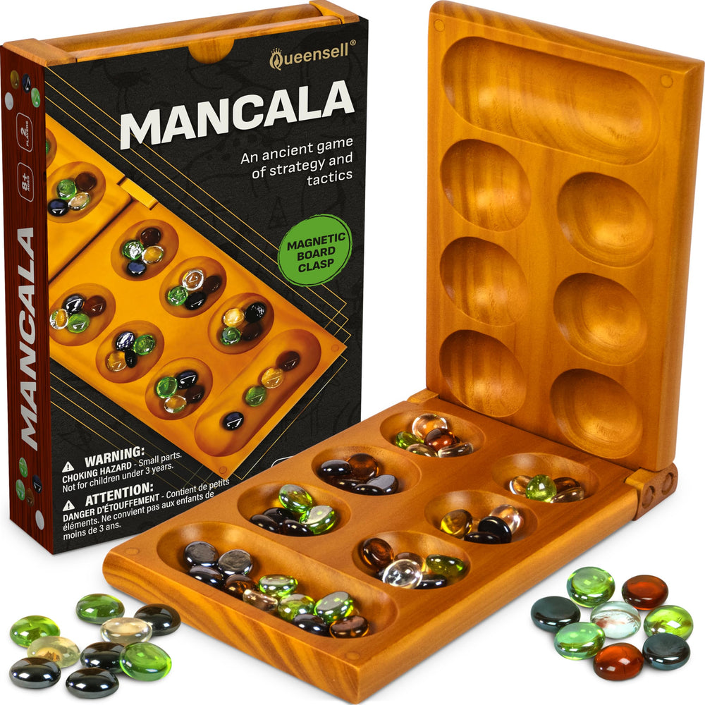 Queensell tablero frontal mostrando el diseño y puntos de juego, ideal para familias