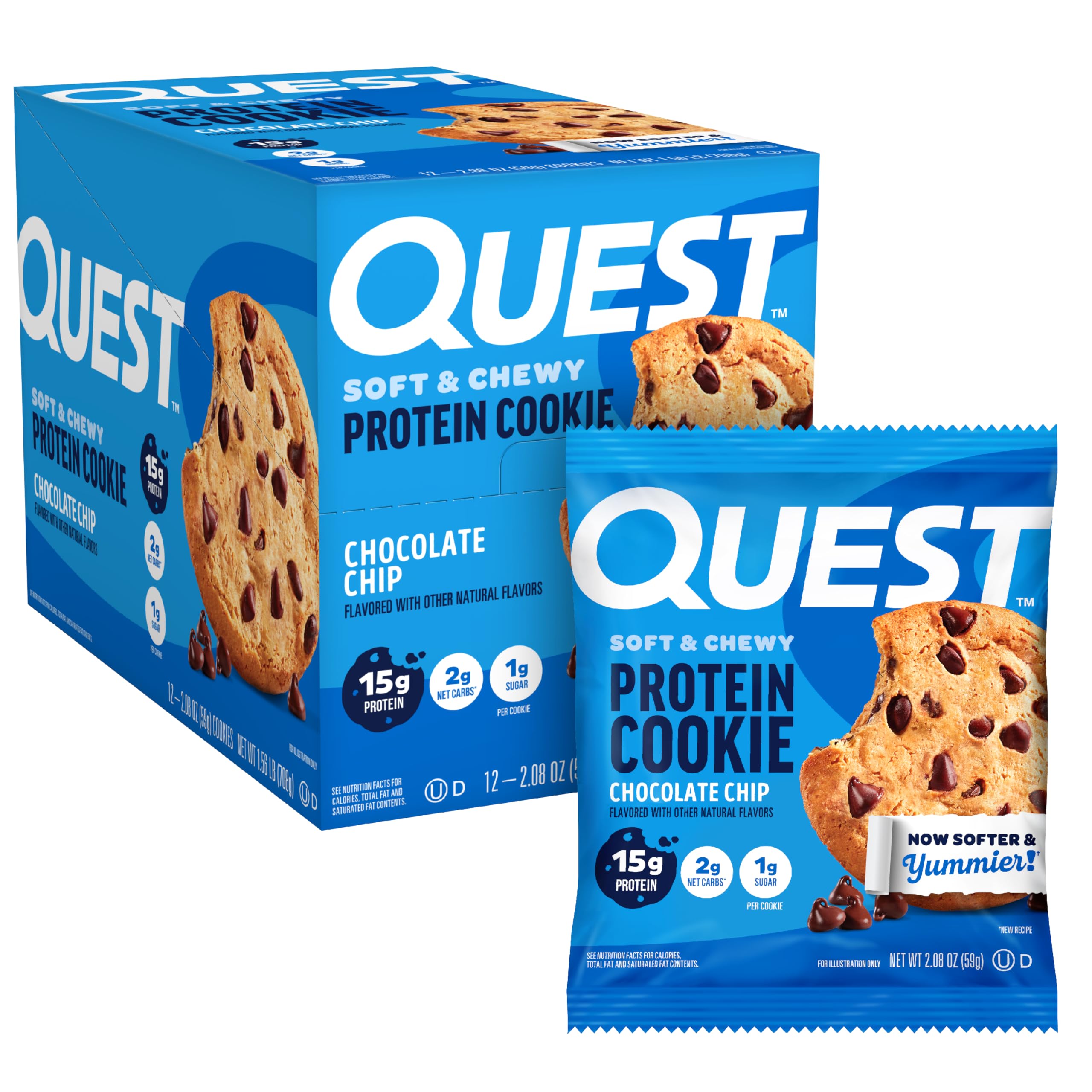 Quest front packaging showing 12-count cookies and convenience benefit