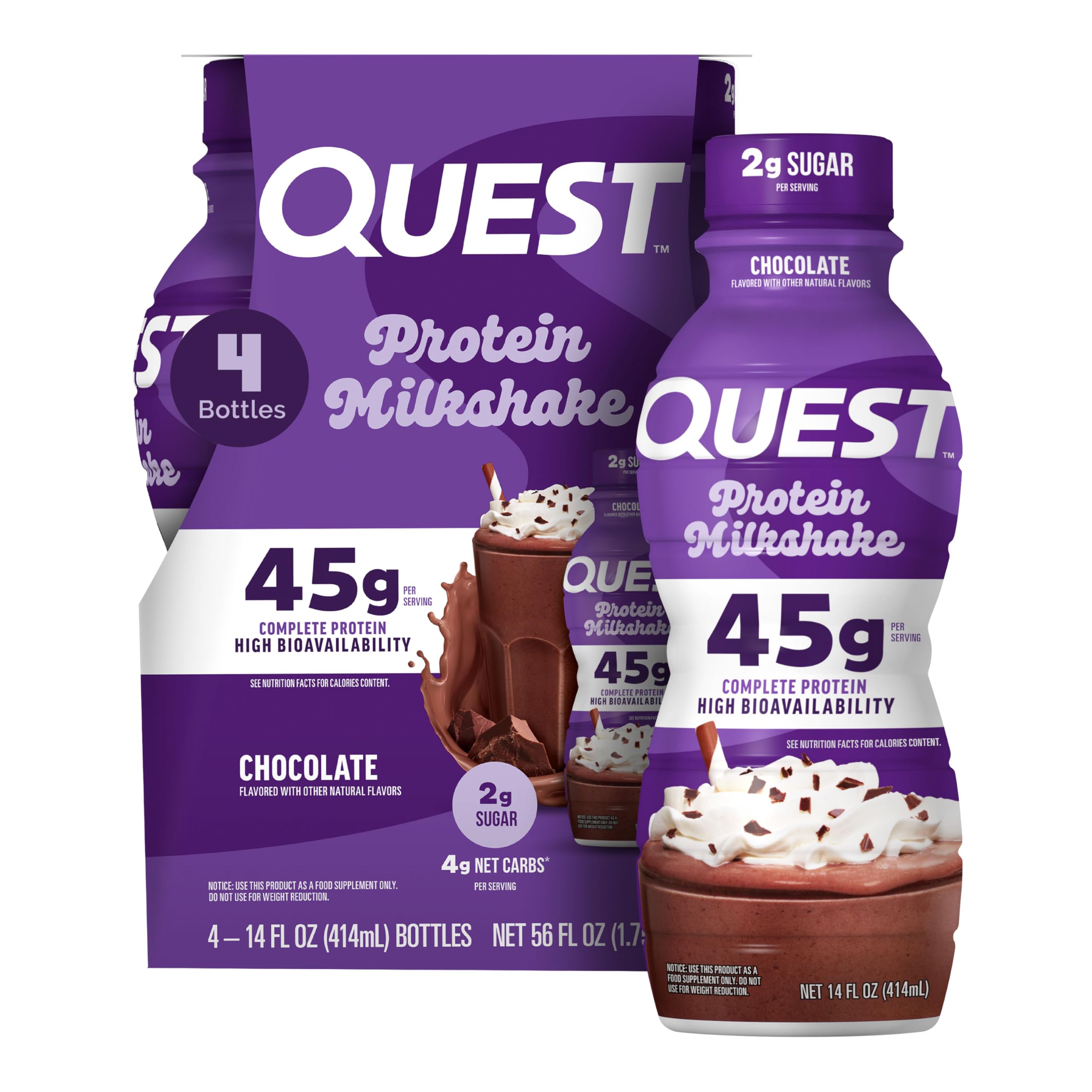 Quest envase frontal con sabor chocolate, presenta altos gramos de proteína