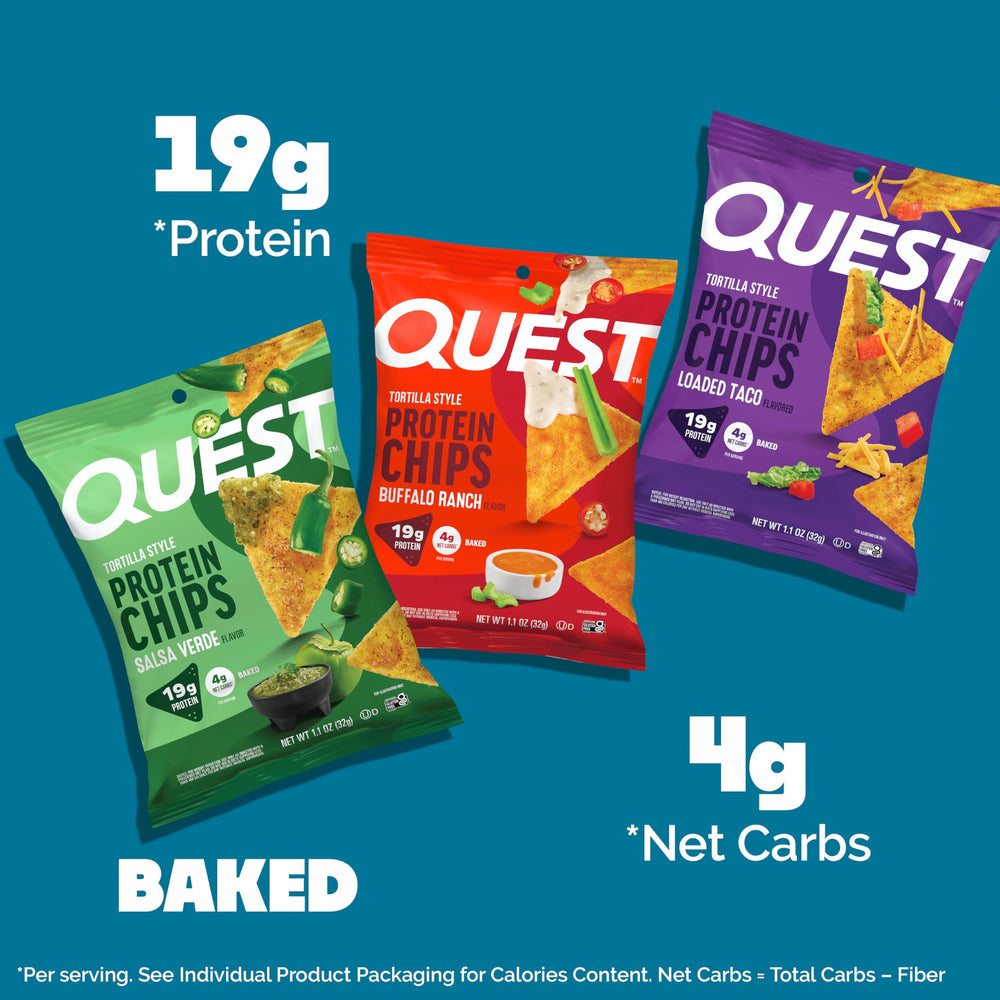 Primer plano textura de chips Quest resaltando su crujiente y proteína