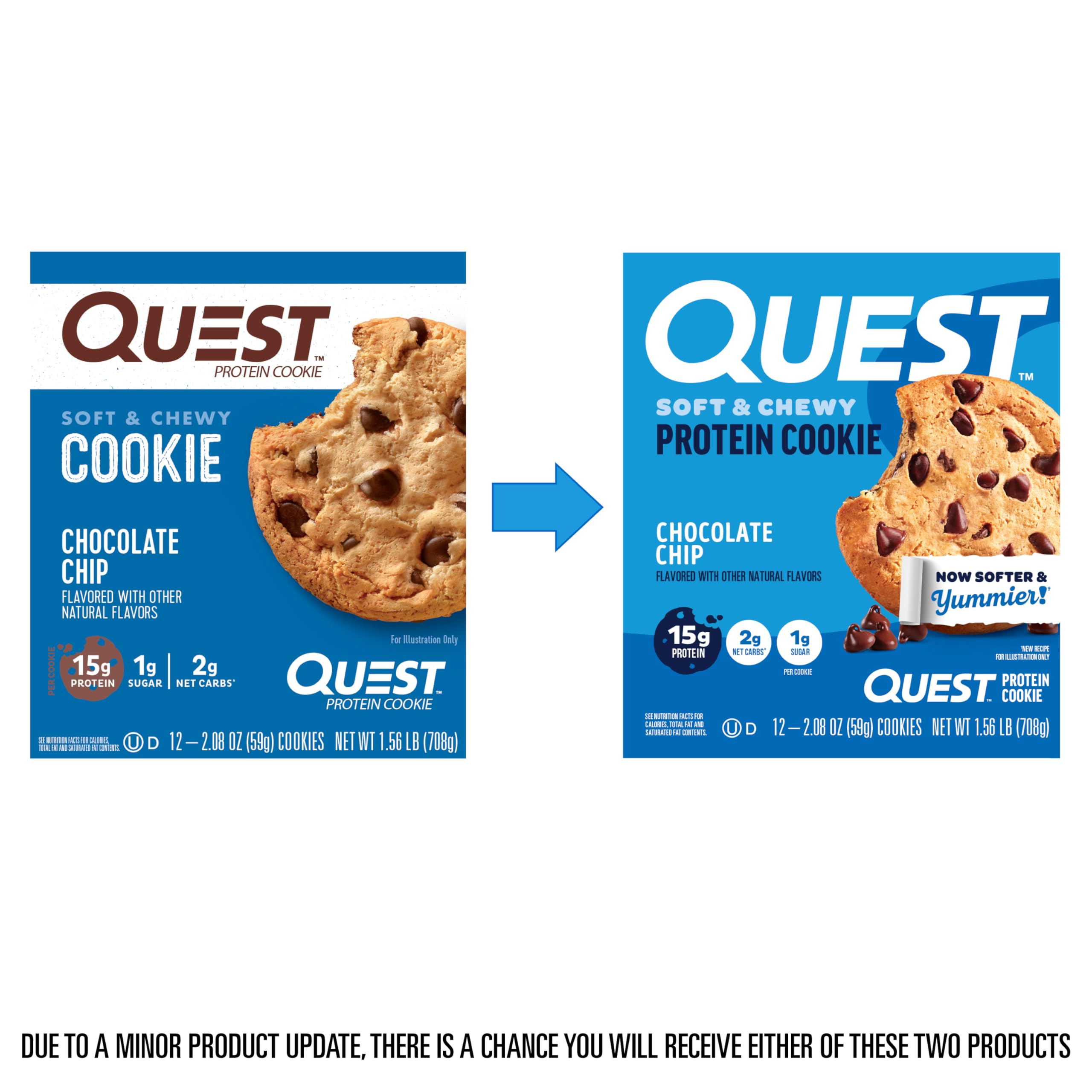 Quest close-up of cookie texture and chips highlighting soft, indulgent bite