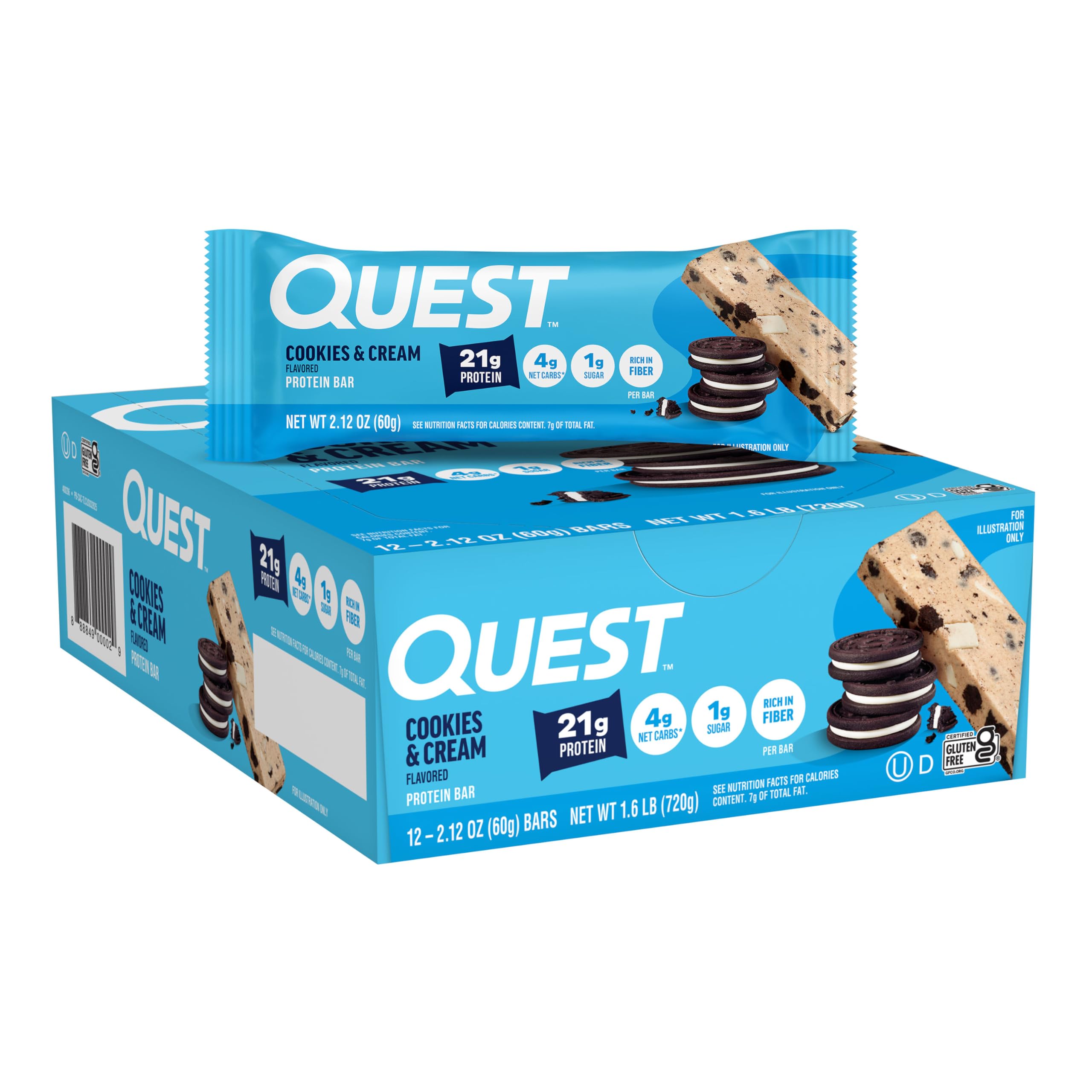 Quest frontal del envase mostrando 12 barras, ideal para stock en casa