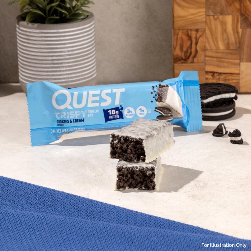 Quest individually wrapped bars inside open carton for easy grab-and-go refueling