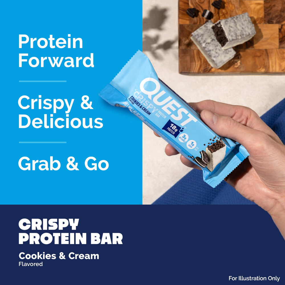 Quest bar beside a tape measure showing size and portable, on-the-go convenience
