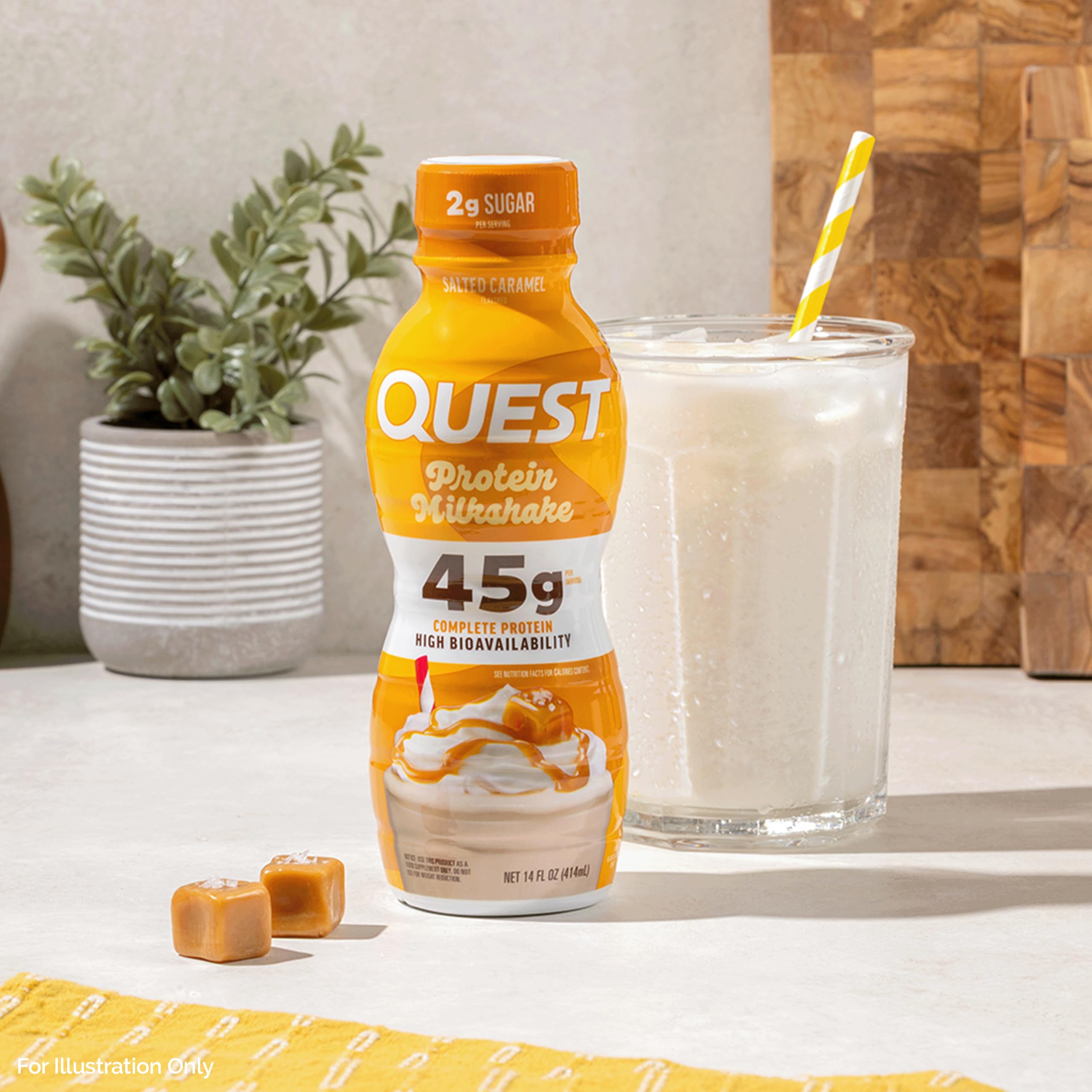 Quest etiqueta nutricional cerca que destaca 45 g proteína y pocos azúcares