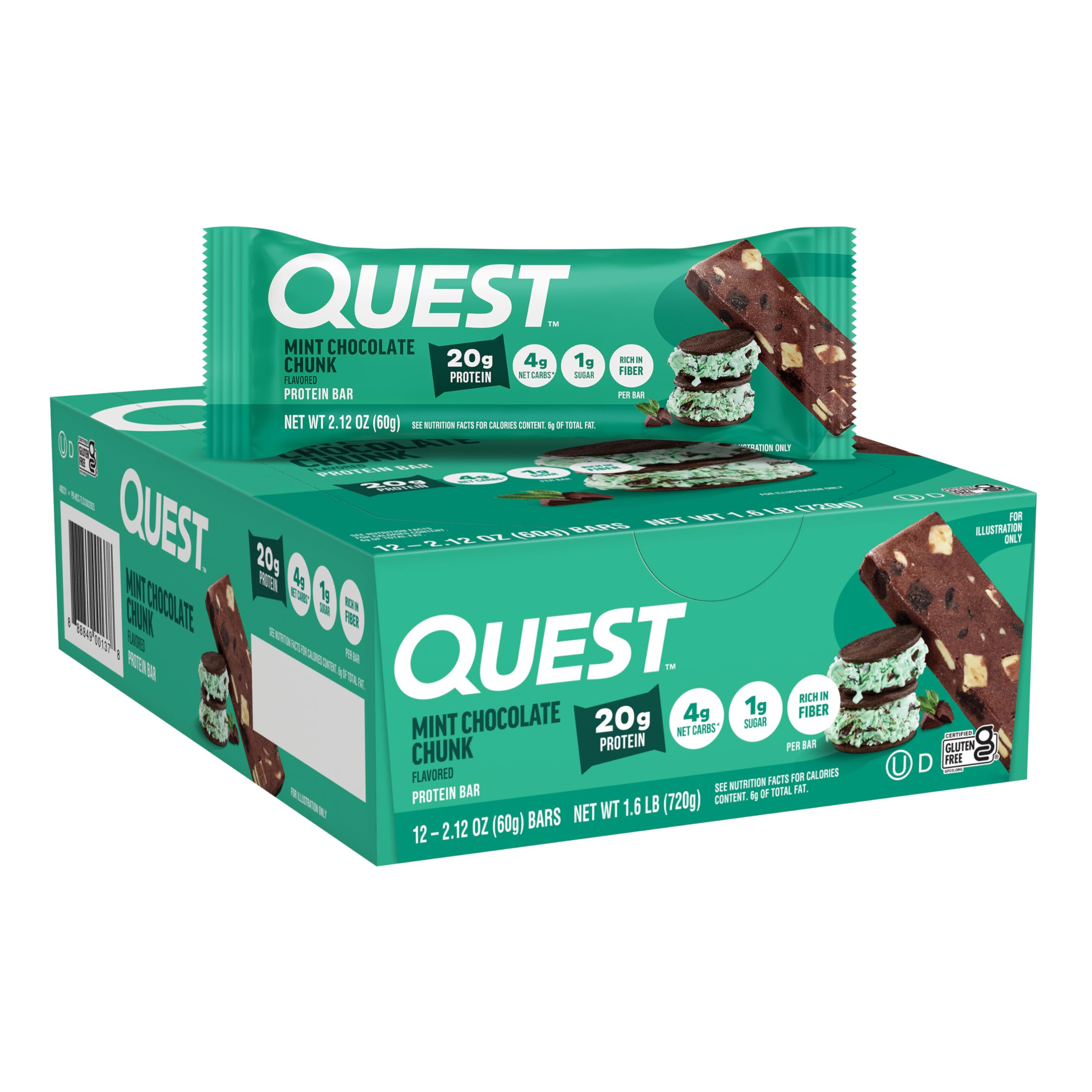 Quest empaque frontal mostrando la caja de 12 barras, ideal para llevar