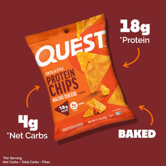 Quest chip close-up showing baked texture and seasoning for bold crunchy flavor