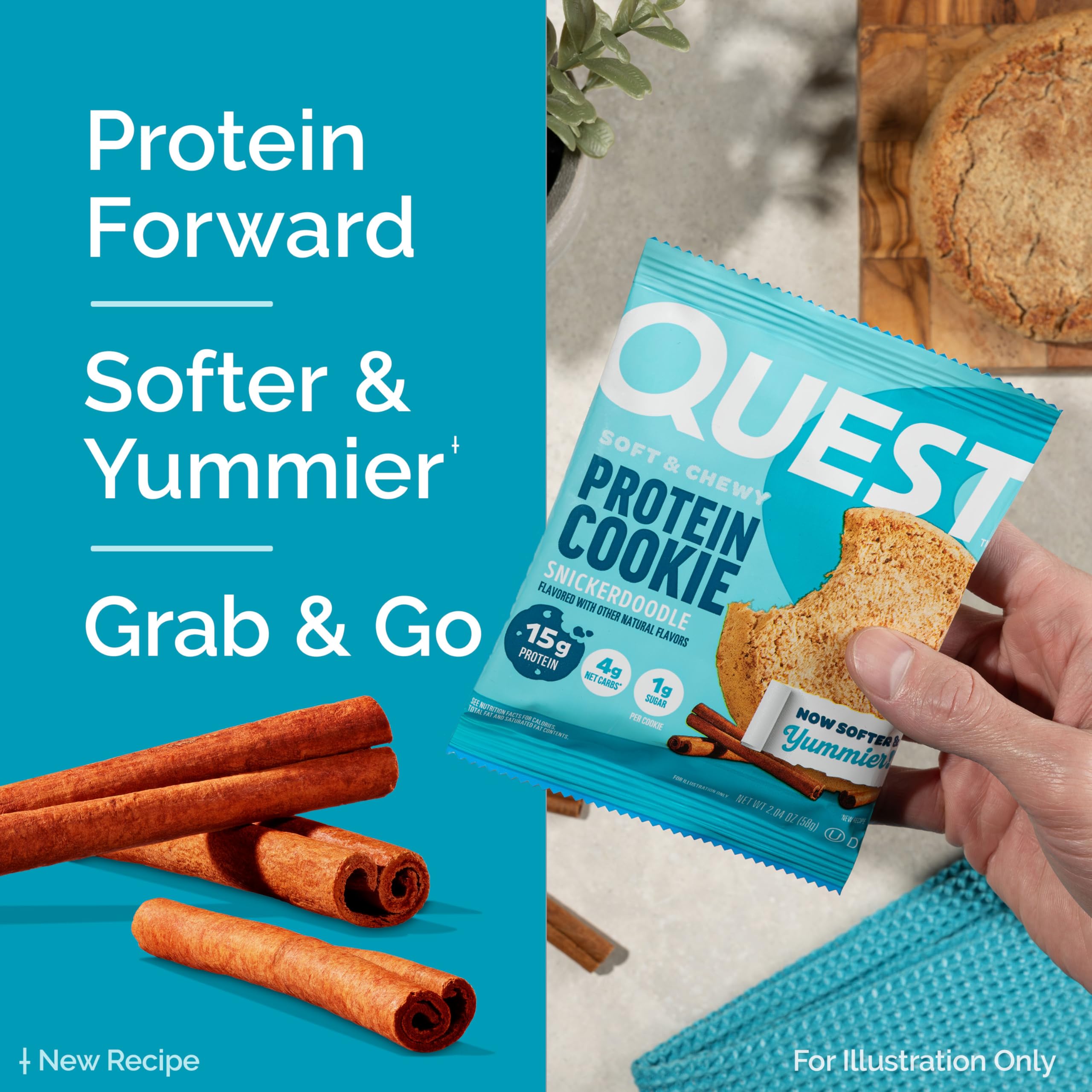 Galleta Quest snickerdoodle envuelta individualmente lista para llevar y conservar frescura