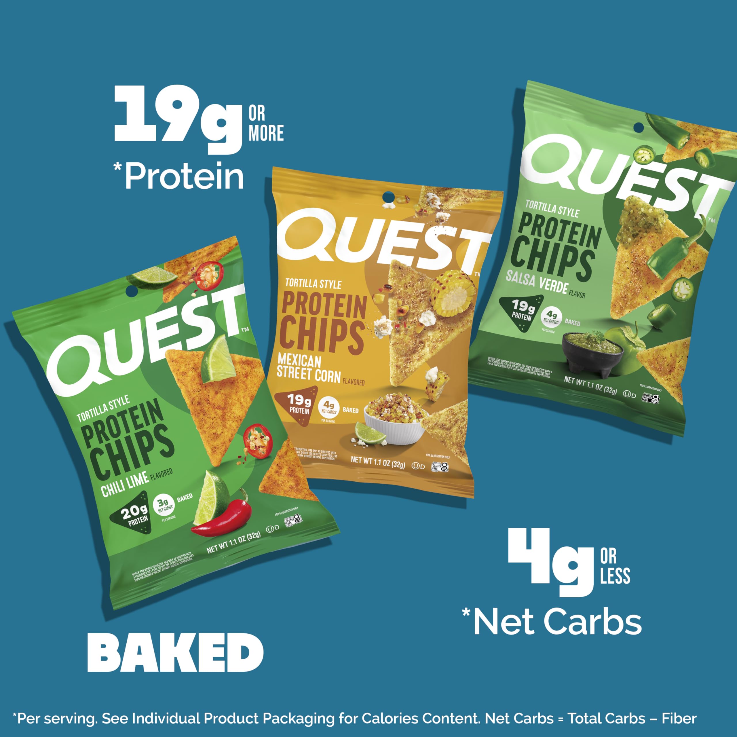 Quest tortilla chips primer plano de textura crujiente que destaca proteína y bajo carbohidrato