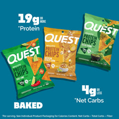 Quest tortilla chips primer plano de textura crujiente que destaca proteína y bajo carbohidrato