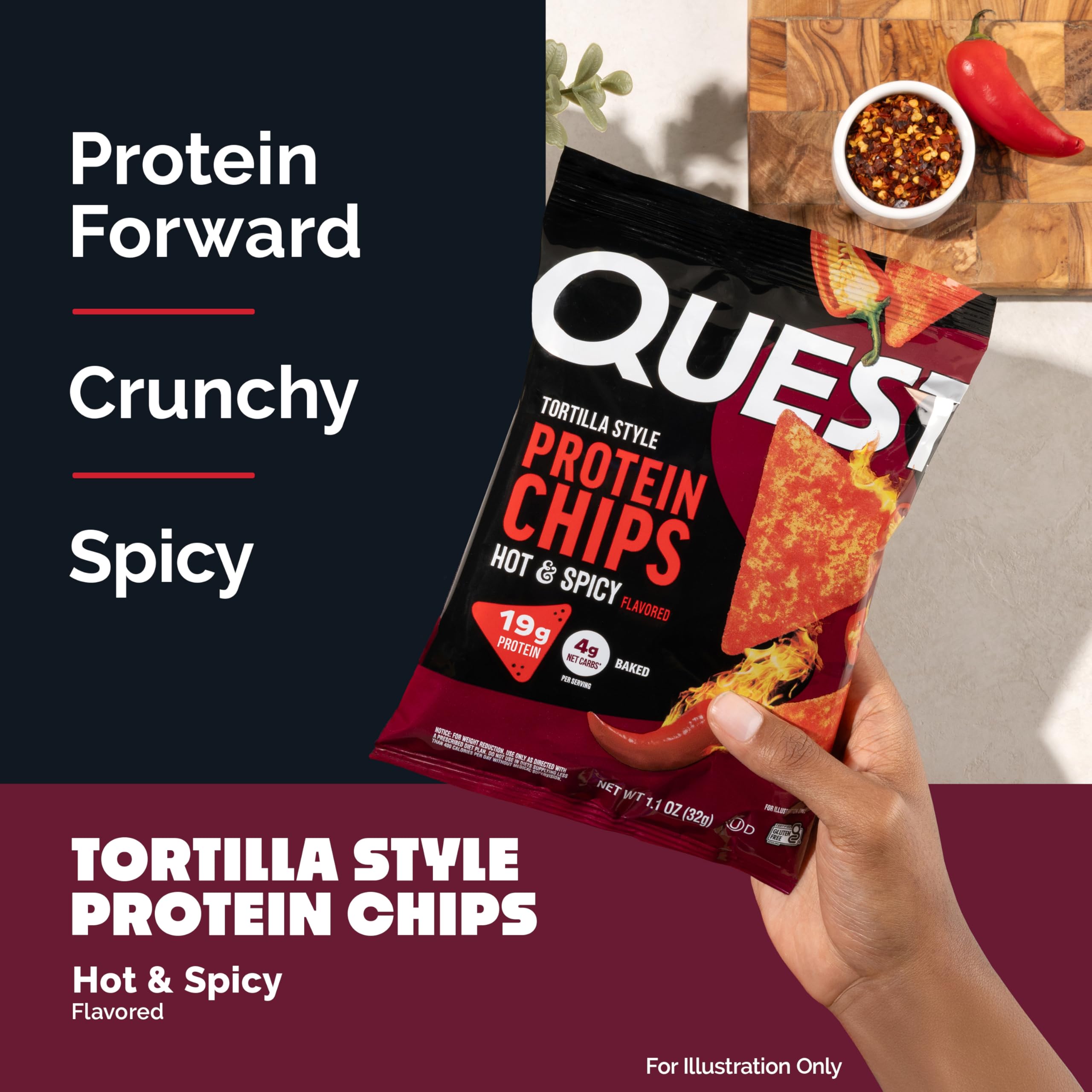 Quest chips Hot & Spicy usados en taco, sabor picante y alto en proteína