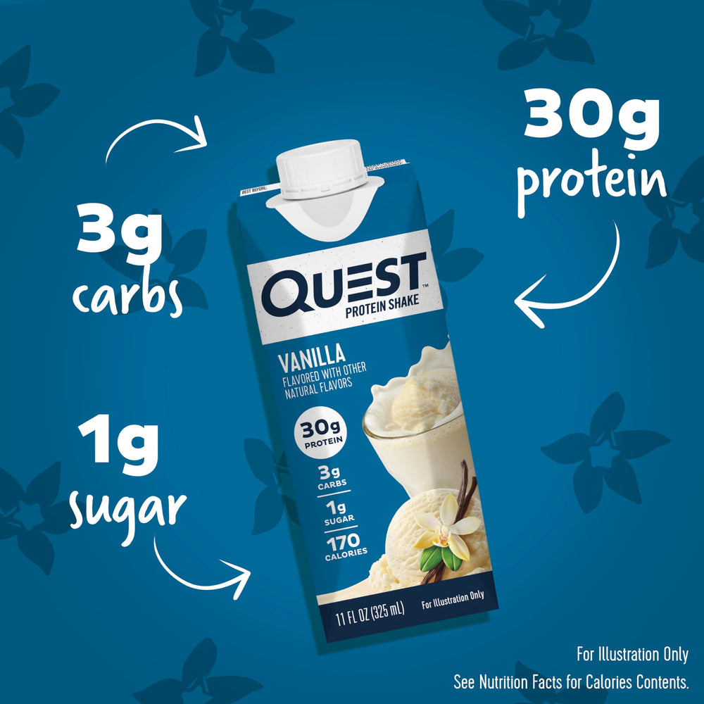 Quest bottle close-up label highlighting nutrition facts and clarity