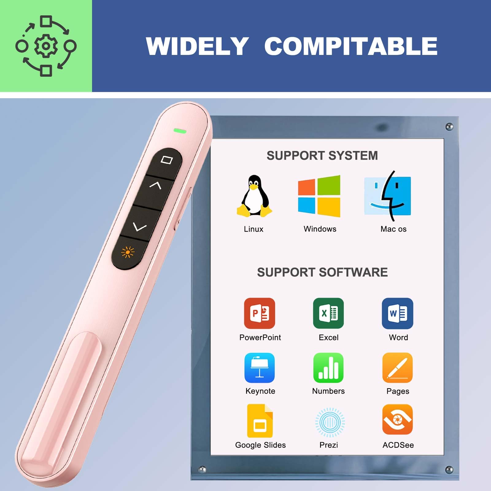 QUI comparativa de tamaño junto a una mano, diseño compacto y portátil