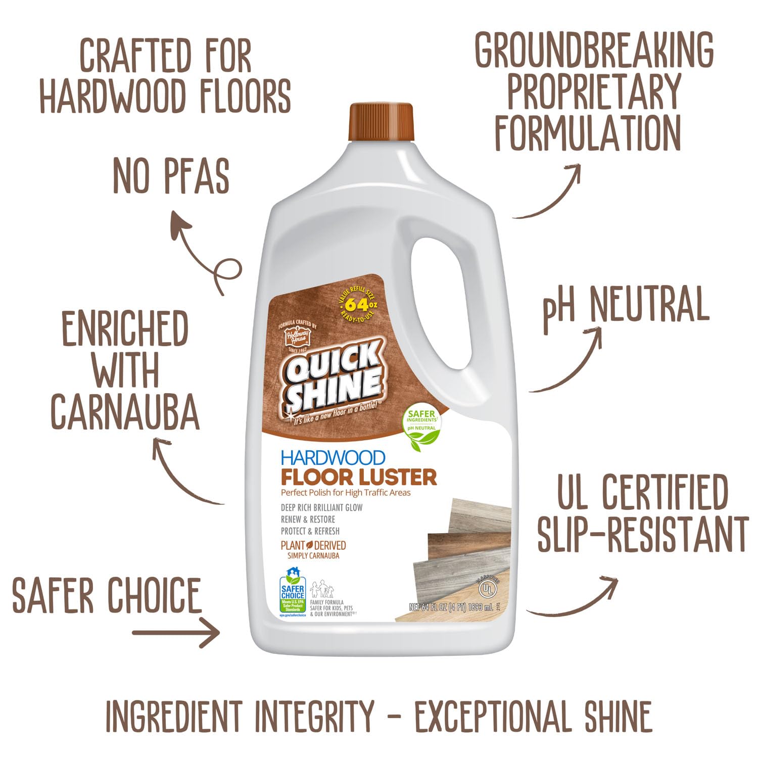 Quick Shine etiqueta con ingredientes y beneficios claros para consumidores