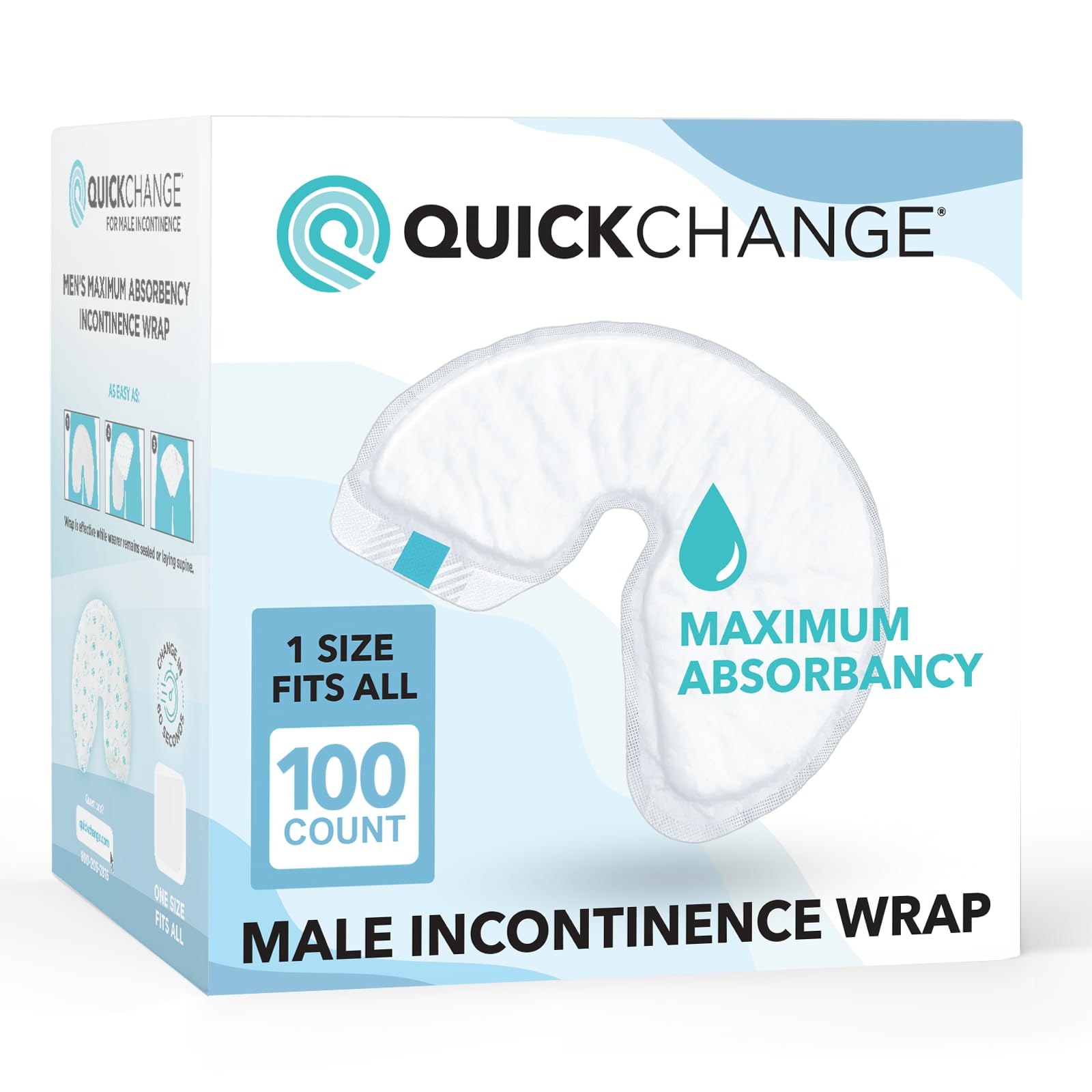 QuickChange empaque frontal mostrando caja de 100 unidades y beneficio de almacenaje