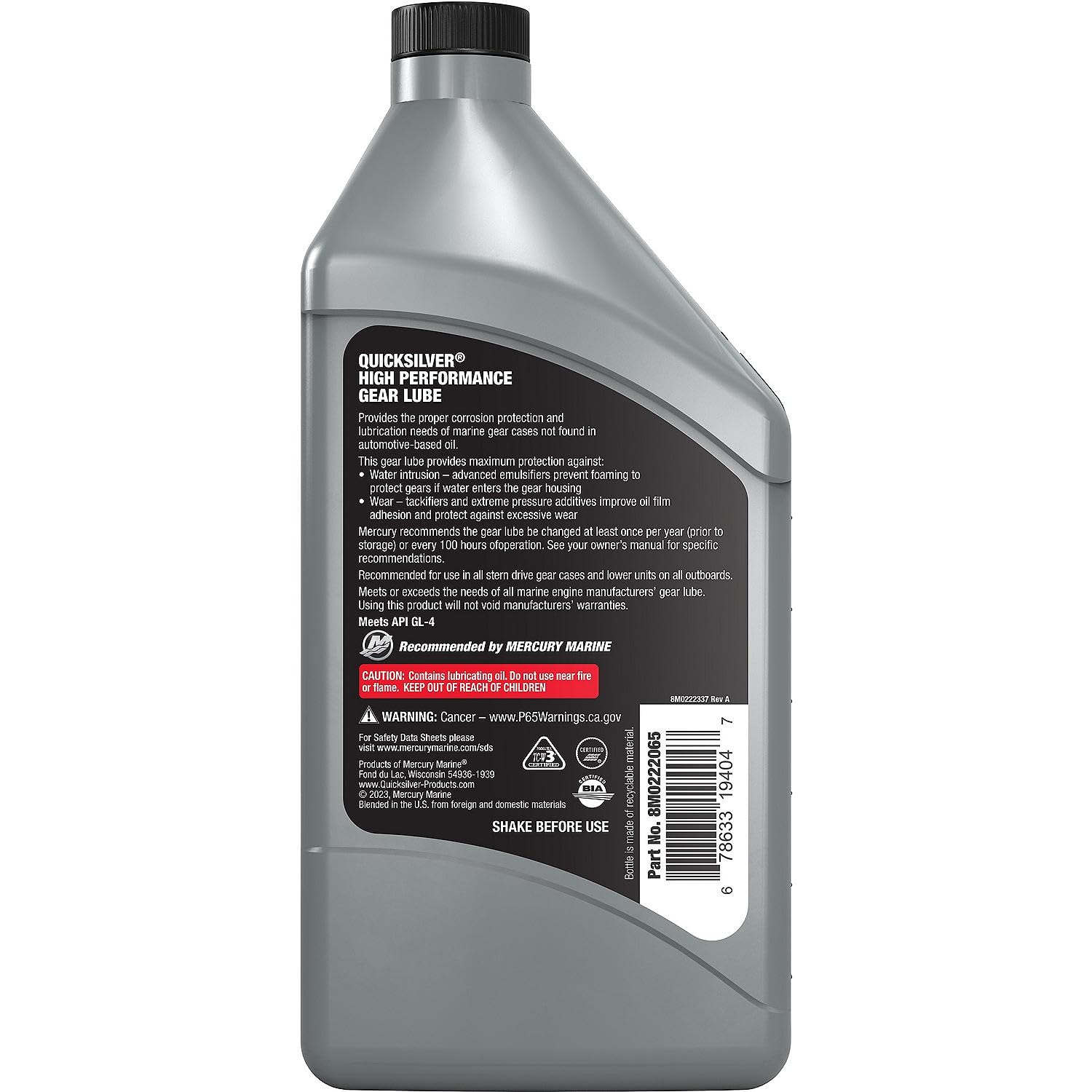 Quicksilver etiqueta y especificaciones visibles, claridad para identificación y cumplimiento OEM