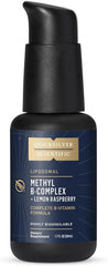 Quicksilver Scientific botella frontal Methyl B Complex con etiqueta clara y beneficios visibles