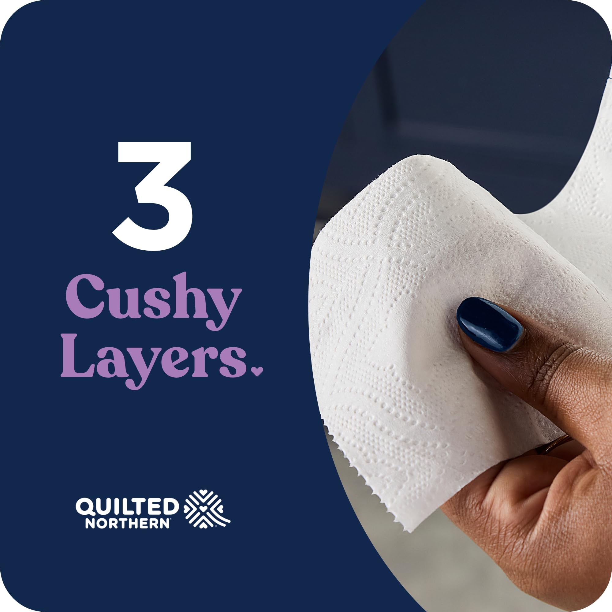 Quilted Northern rollo en uso en baño, sensación cómoda y resistente