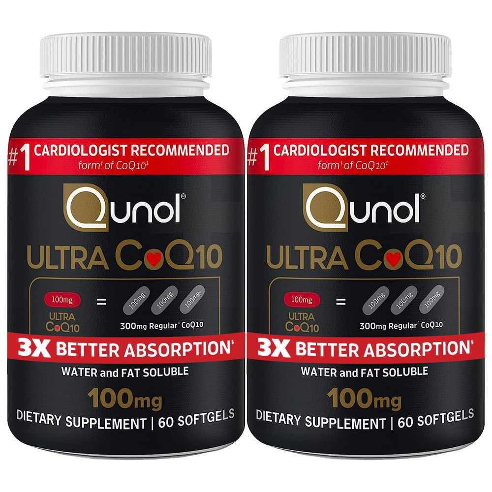 Qunol envase frontal 120 softgels mostrando dosis accesible