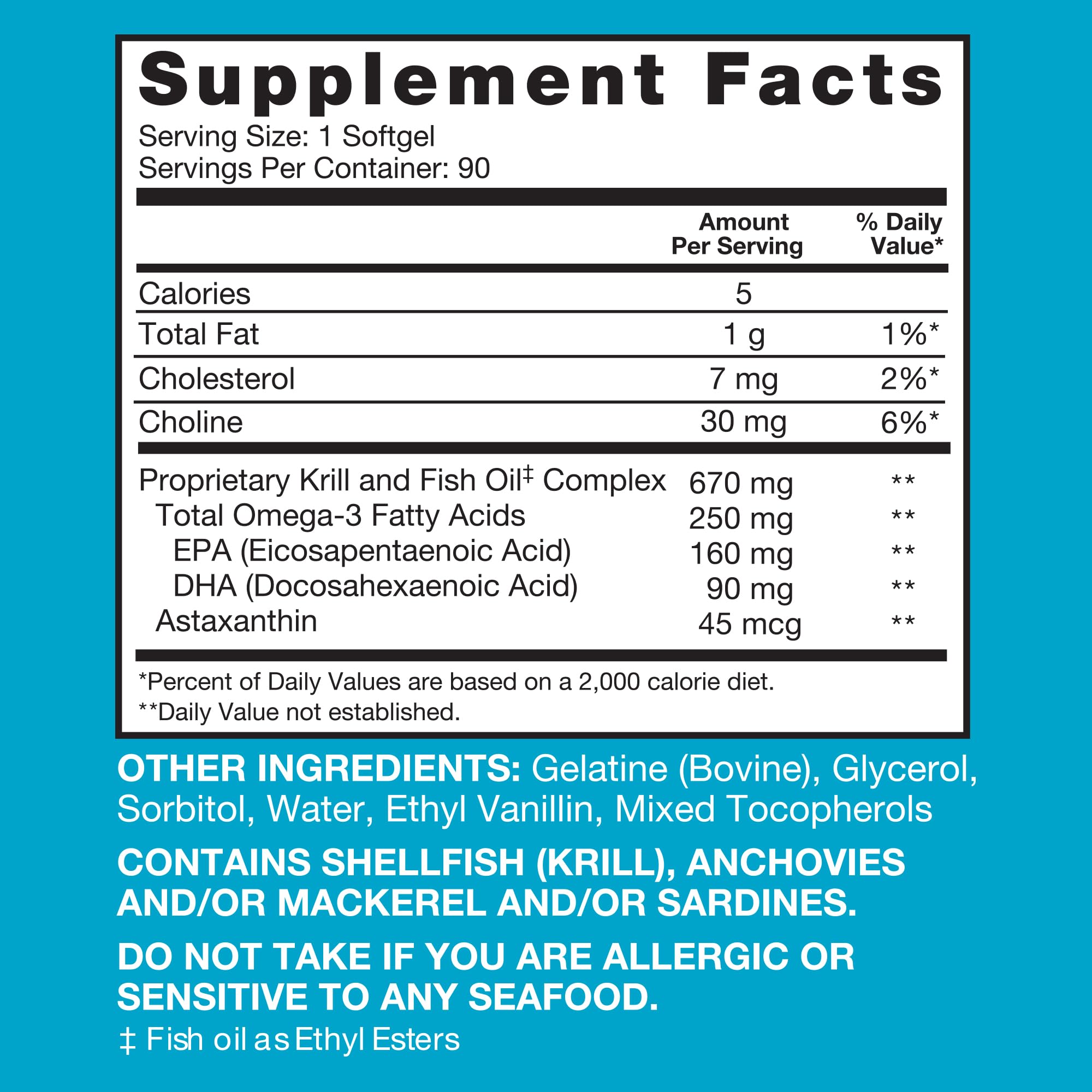 Qunol diagrama de krill y pescado representando la mezcla de fuentes omega-3, balance de ingredientes