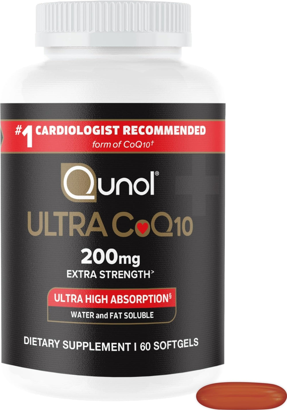 Qunol frente del envase mostrando 60 softgels y diseño claro
