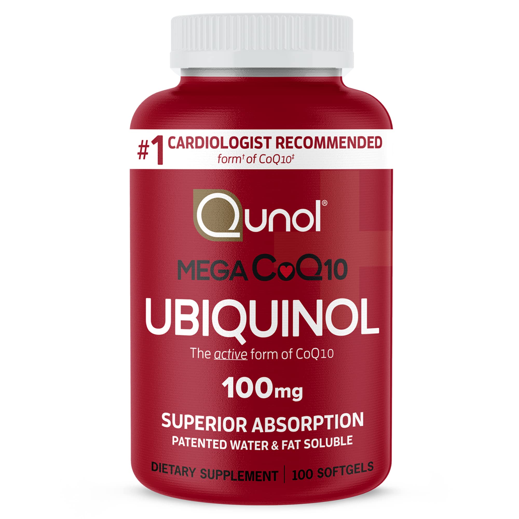 Qunol caja y botella frontal mostrando diseño y concentración 100 mg beneficio claridad