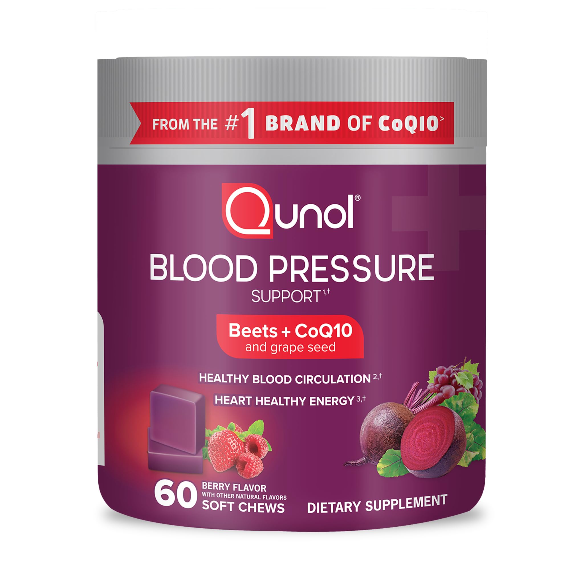 Qunol envase frontal de masticables para apoyo vascular y conveniencia