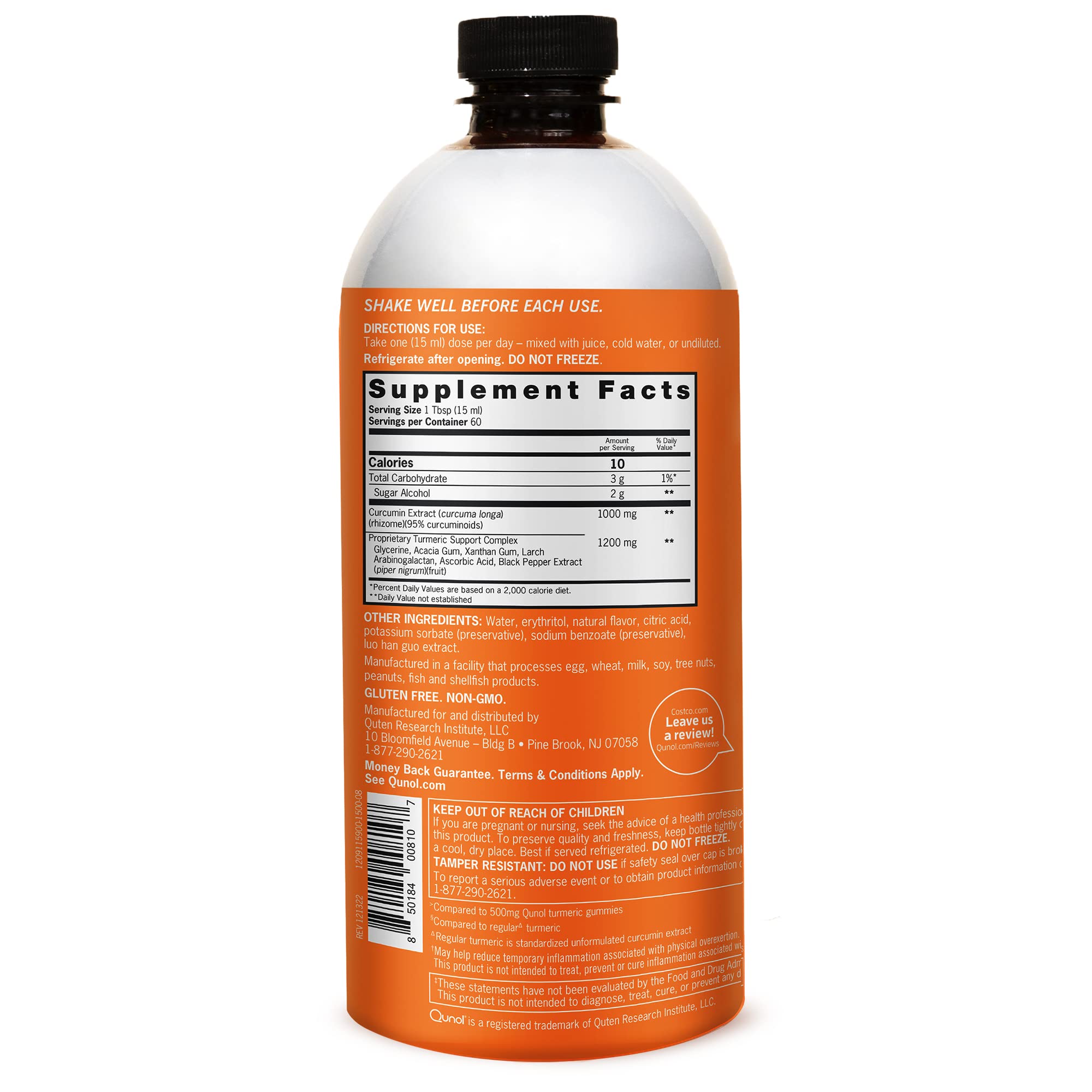 Qunol primer plano del líquido naranja para apreciar textura y claridad