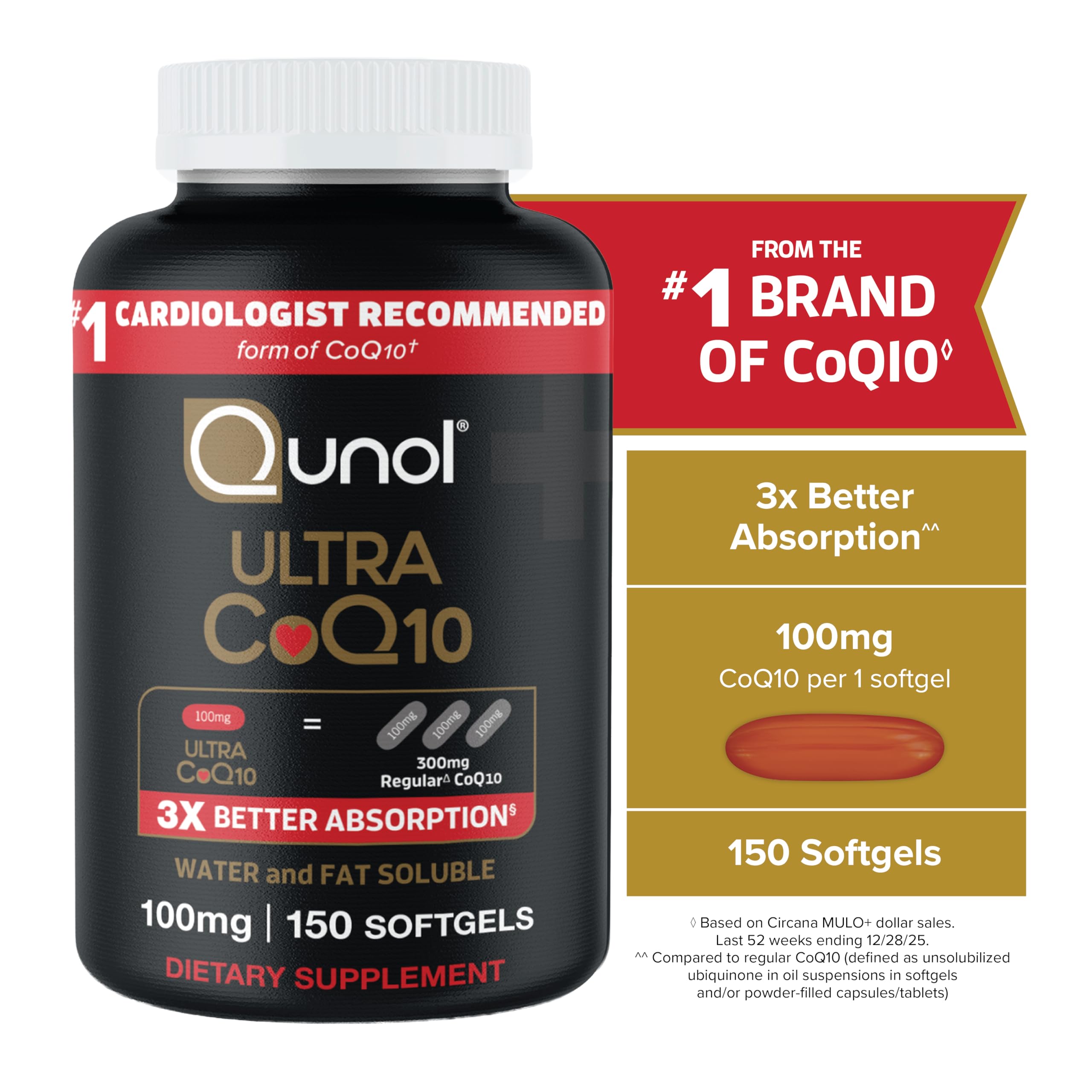 Qunol etiqueta nutricional enfocada para ver dosis y concentración